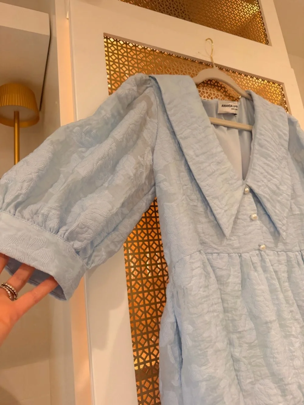 Amanda Uprichard Light Blue Dress Peter Pan Collar Pearl buttons! Stunning! EUC! - Picture 5 of 7